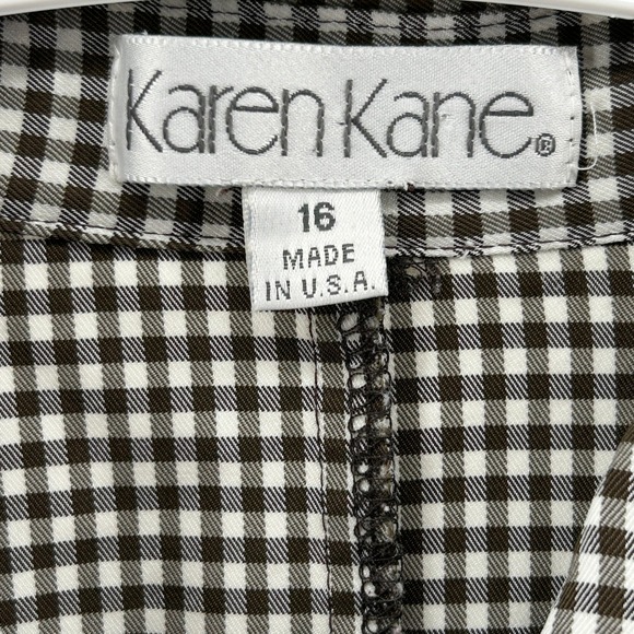 Karen Kane Brown Gingham Check Short Sleeve Button Up Shirt 16 USA 90s Picnic - Picture 4 of 7